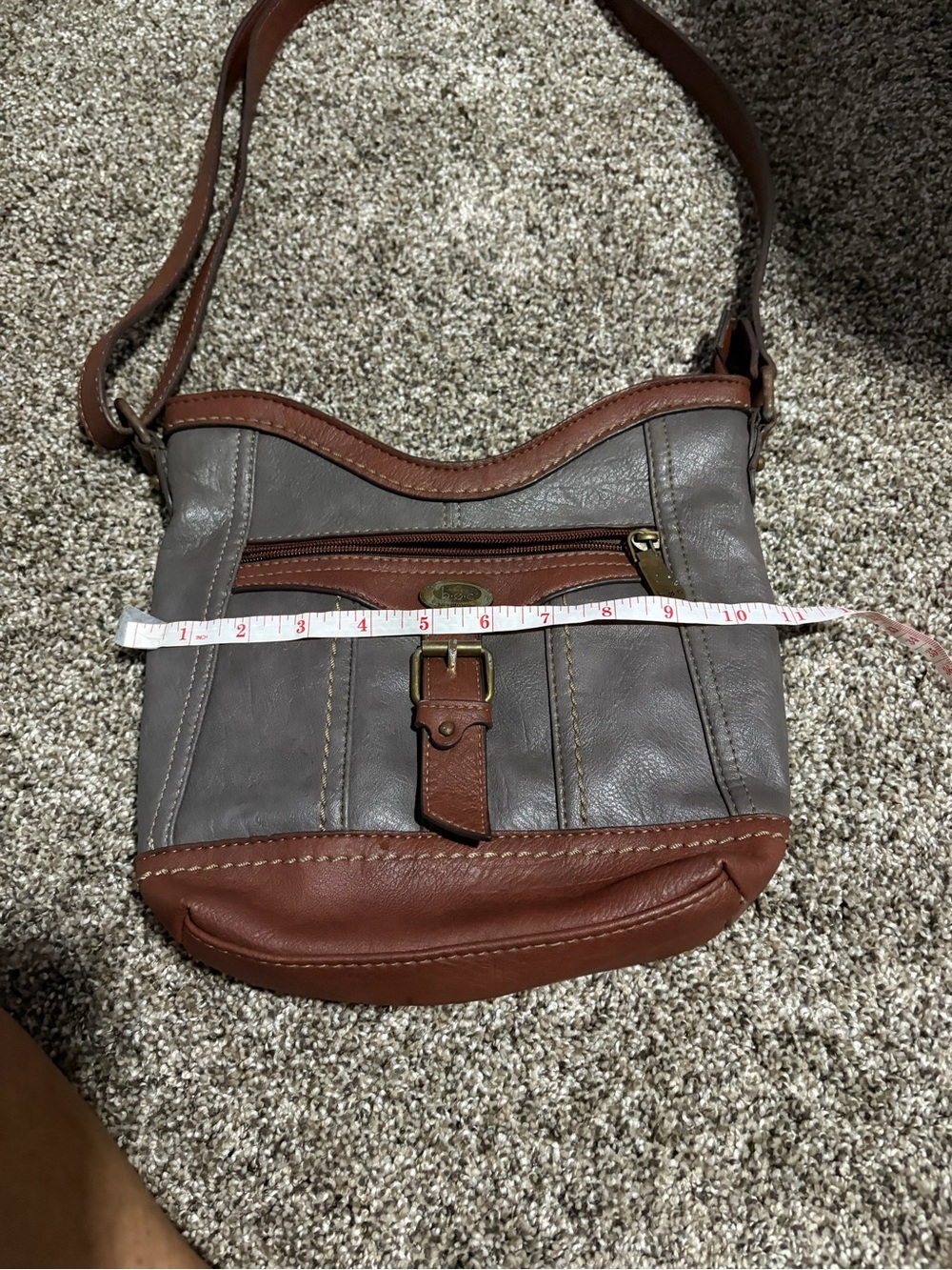 boc Gray and Brown Leather Crossbody Bag with Buckle Accent - Picture 6 of 8